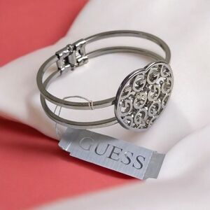 GUESS Silver Tone Double Band Open Bracelet